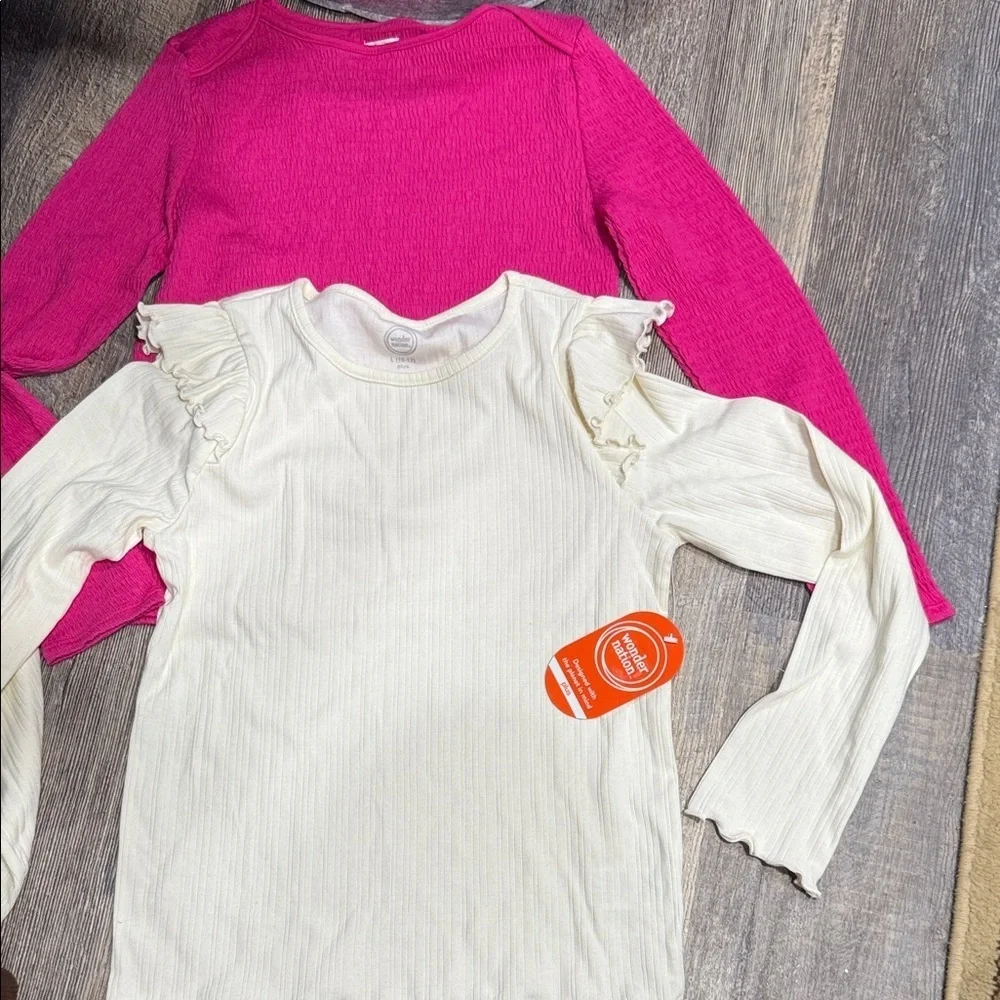 Wonder Nation Long Sleeve Pink and Cream Tops